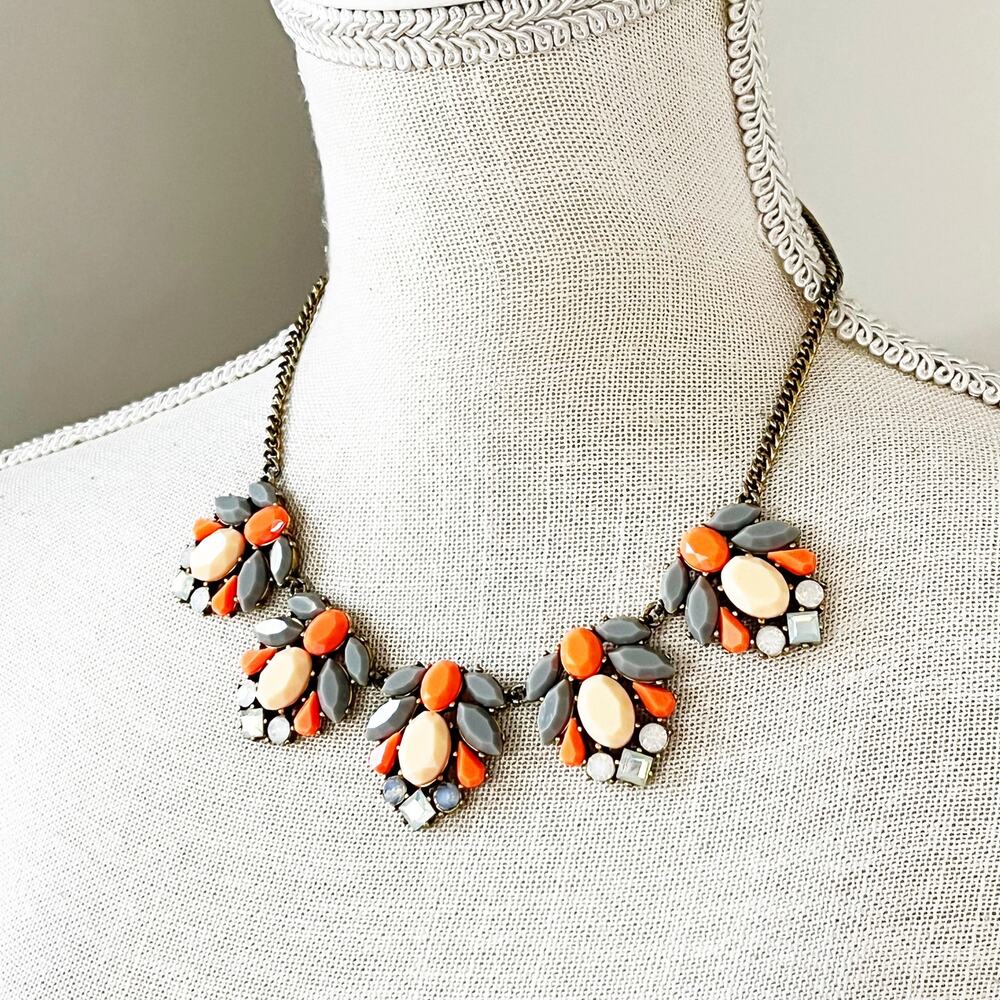 J. Crew Gray & Orange Stone Statement Necklace
